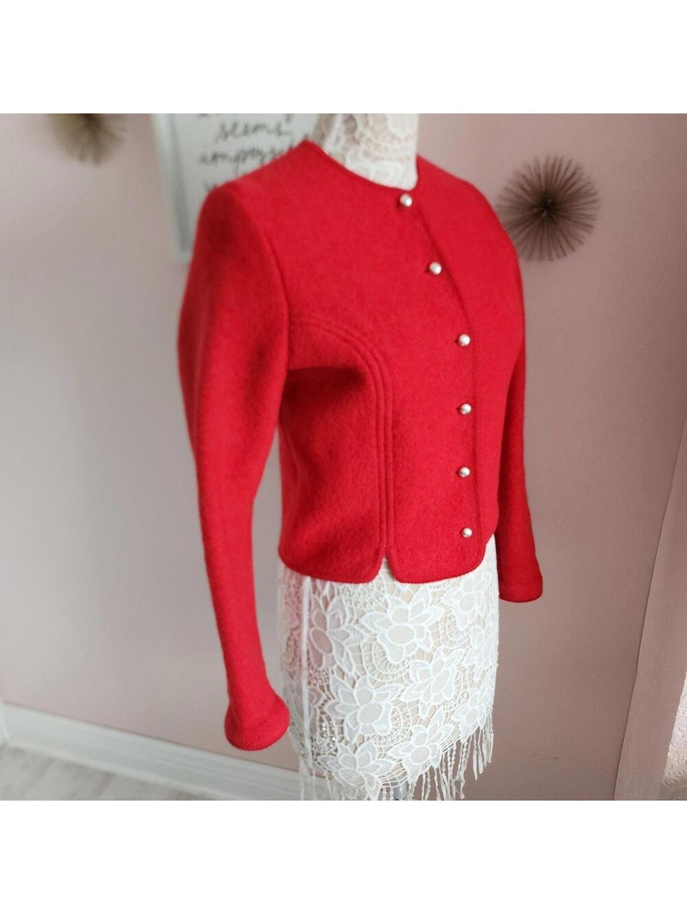Vintage Geiger Tyrol Austria Boiled Wool Jacket Red Blazer Women's 42 EU LKNW